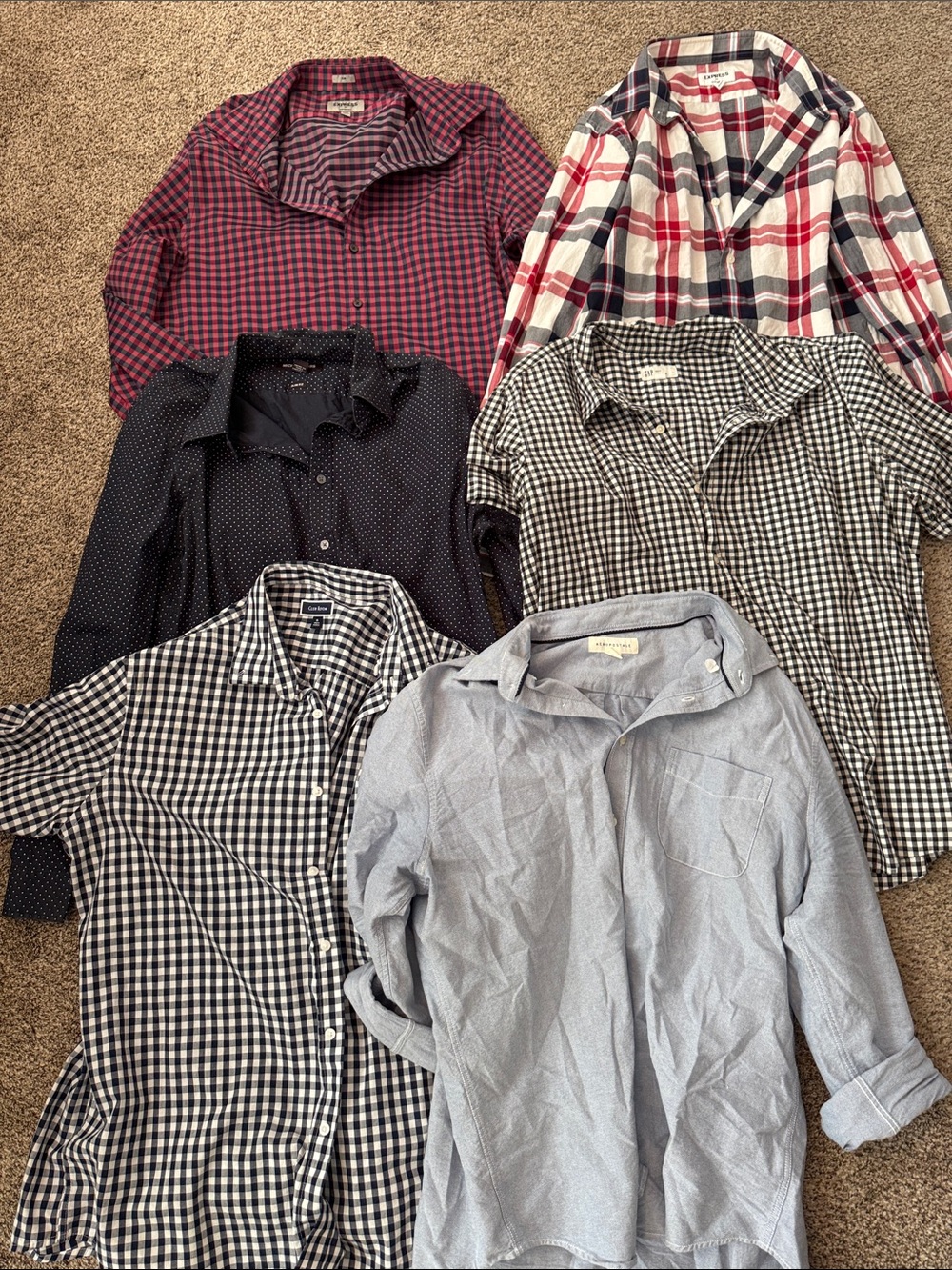 Express Men’s Button-Down Shirt Bundle — Red, Navy, Black, White, Light Blue